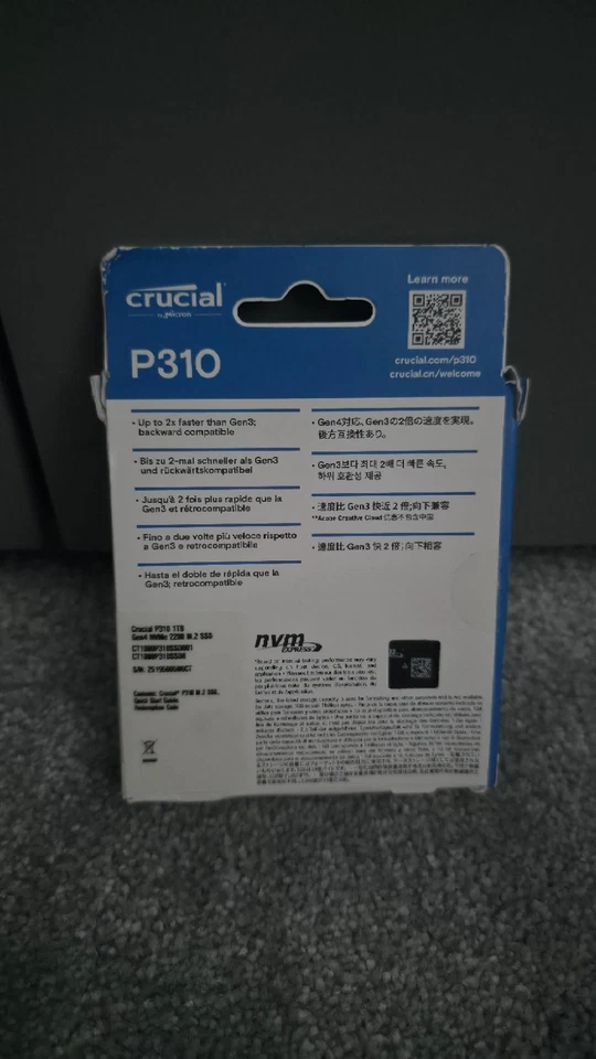 Crucial P310 1TB SSD M.2 2280 NVMe PCIe Gen4, Up to 7,100MB/s, Laptop & Desktop - Image 2 of 4