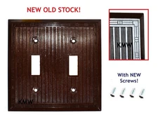 Vintage UNILINE Ribbed Brown Bakelite DOUBLE TOGGLE SWITCH Wall Plate ART DECO 2