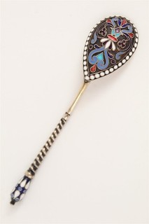 19thC Antique Imperial Gilt Russian Silver Cloisonne Enamel Demitasse Spoon