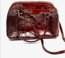 FURLA Ischia Dark Cherry Croco Embossed Italian Leather. Excellent Condition!