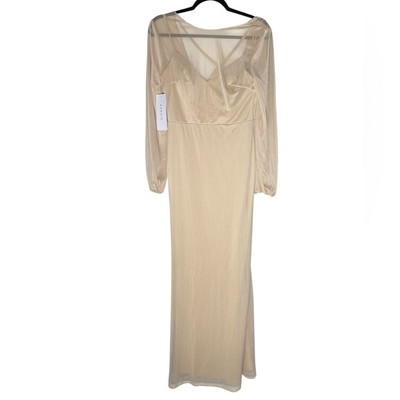 Azazie Denali Champagne Full Length Long Sleeve Bridesmaid Dress Womens Sz  6 NWT | eBay