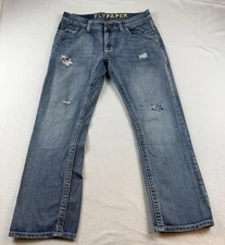 Flypaper Men’s Straight Jeans Size 33x39 Embroidered Cross Pockets Distressed