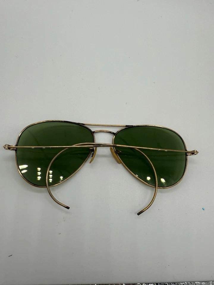 Gafas de sol doradas vintage años 40-50 gancho aviador sin marca leer 1/10 12K GF Foto 4 de 4