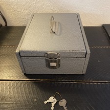 VTG Midcentury Metal Gray Coated File Box With Keys & Tested Lock 5x9x11”