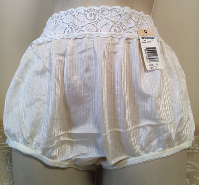 Lily of France Lace and Nylon WHITE BRIEF GRANNY Panty  MEN/ WOMEN Size 9