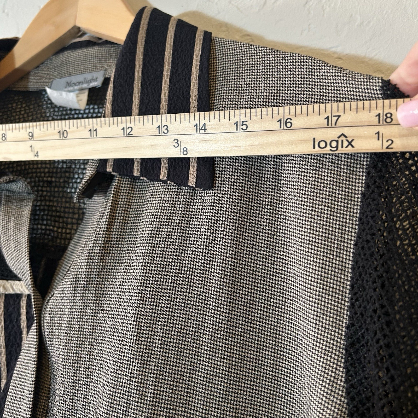 Moonlight XL Mesh Patchwork Button Front Top Blac… - image 11