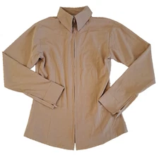 Royal Highness Equestrian Full Zip Jacket Top Beige Collared Zip Cuffs Horse L