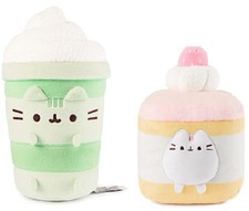 New GUND Pusheen Sweets Plush Bundle, 9.5" Matcha Latte and 6" Sponge Cake