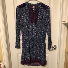 Gap Women’s XS Blue  Floral Print Boho Prairie Long Sleeve Dress Pockets