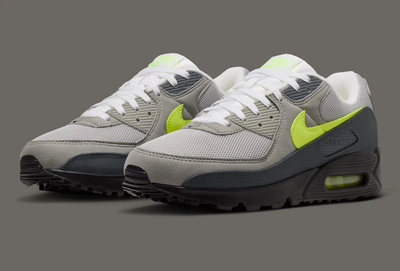 Nike Men\'s Grey and Neon Yellow Air Max 90 Athletic Sneakers Nike Air Max 90 Older Kids main image 4