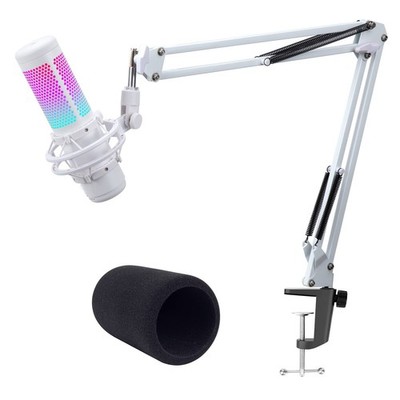 YOUSHARES Mikrofonarm für HyperX QuadCast S Weiß mit Tischklemme & Pop-Filter