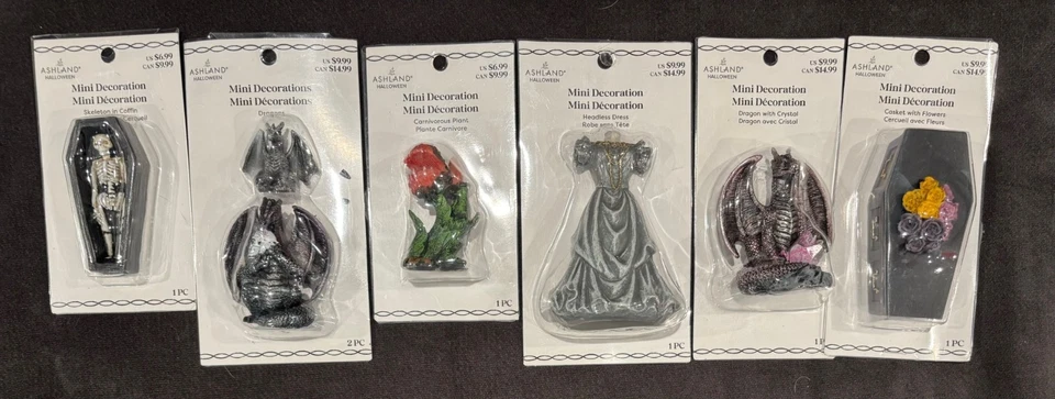 SET BESTEHEND AUS 6 - ASHLAND - MINI DEKO HALLOWEEN - NEU - DRACHEN SCHATULLE SKELETT