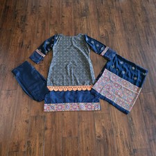 Embroidered Salwar Kameez Dupatta Long Scarf 100 Cotton Blue Party Wear Dress