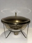 PYREX 323 1 1/2 QT Glass Serving Bowl with Brass Warming Stand & Lid