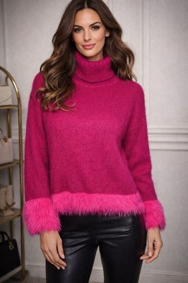 20% Kid Mohair  warmer Langarmiger Rollkragenpullover mit Kunstfell