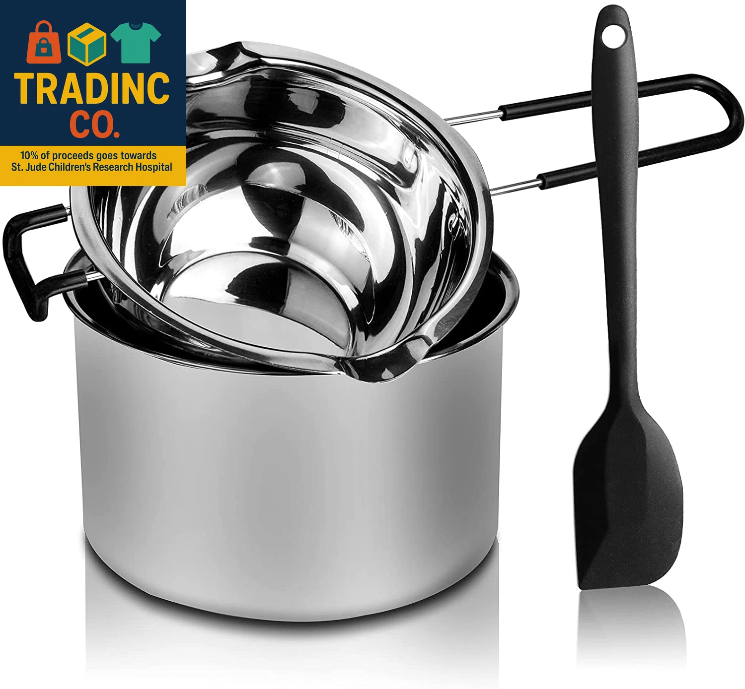 Double Boiler Pot Set, Stainless Steel Melting Pot with Silicone Spatula for Mel