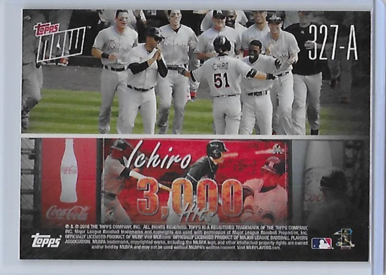 2016 TOPPS NOW ONLINE EXCLUSIVE ICHIRO Joins Elite Reaching 3,000 Career Hits SP - Image 2 of 2