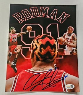 Dennis Rodman Signed METALLIC Photo 8x10 NWO Bulls Worm Autograph HOF JSA HOGAN
