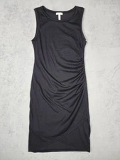 Leith Dress Womens Medium Black Sleeveless Ruched Bodycon Tank Midi Casual