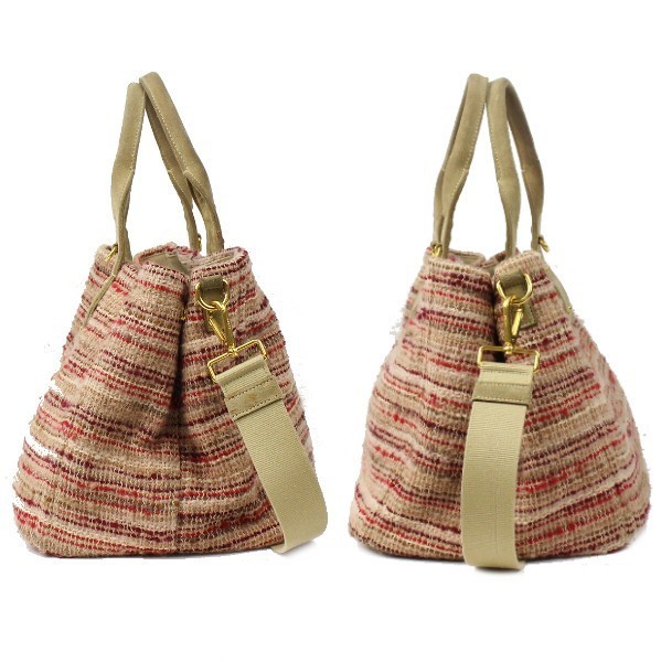 PRADA Tweed Canapa Tote 2WAY Bag BN2042 Pink Beige Suede 60455 from japan thumbnail 3