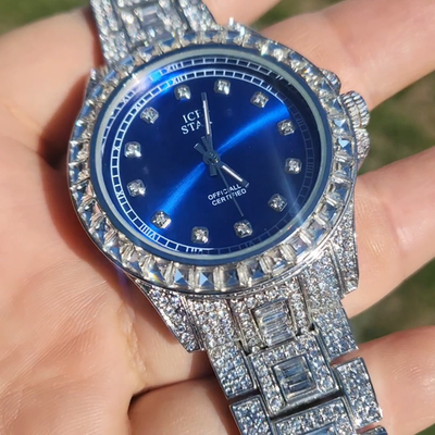 NWOT Chunky beveled watch midnight blue Bling 8\
