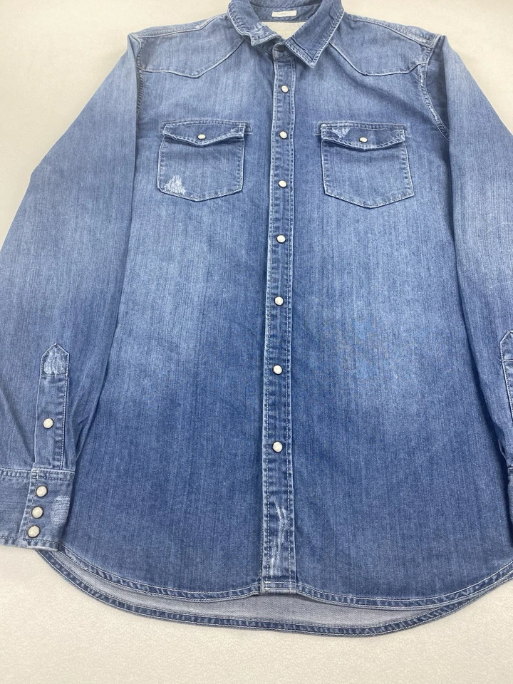 Camisa Western American Eagle Para Hombre Denim Perla A Presión Talla XL Alta Calce Vintage Foto 2 de 4
