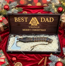 Personalized Hand-Forged Viking Axe with Wooden Gift Box Custom Handmade Hatchet