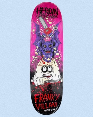 RARE Heroin Skateboard Deck Franky Villani Guest Egg Bat Pink Stain 9.5