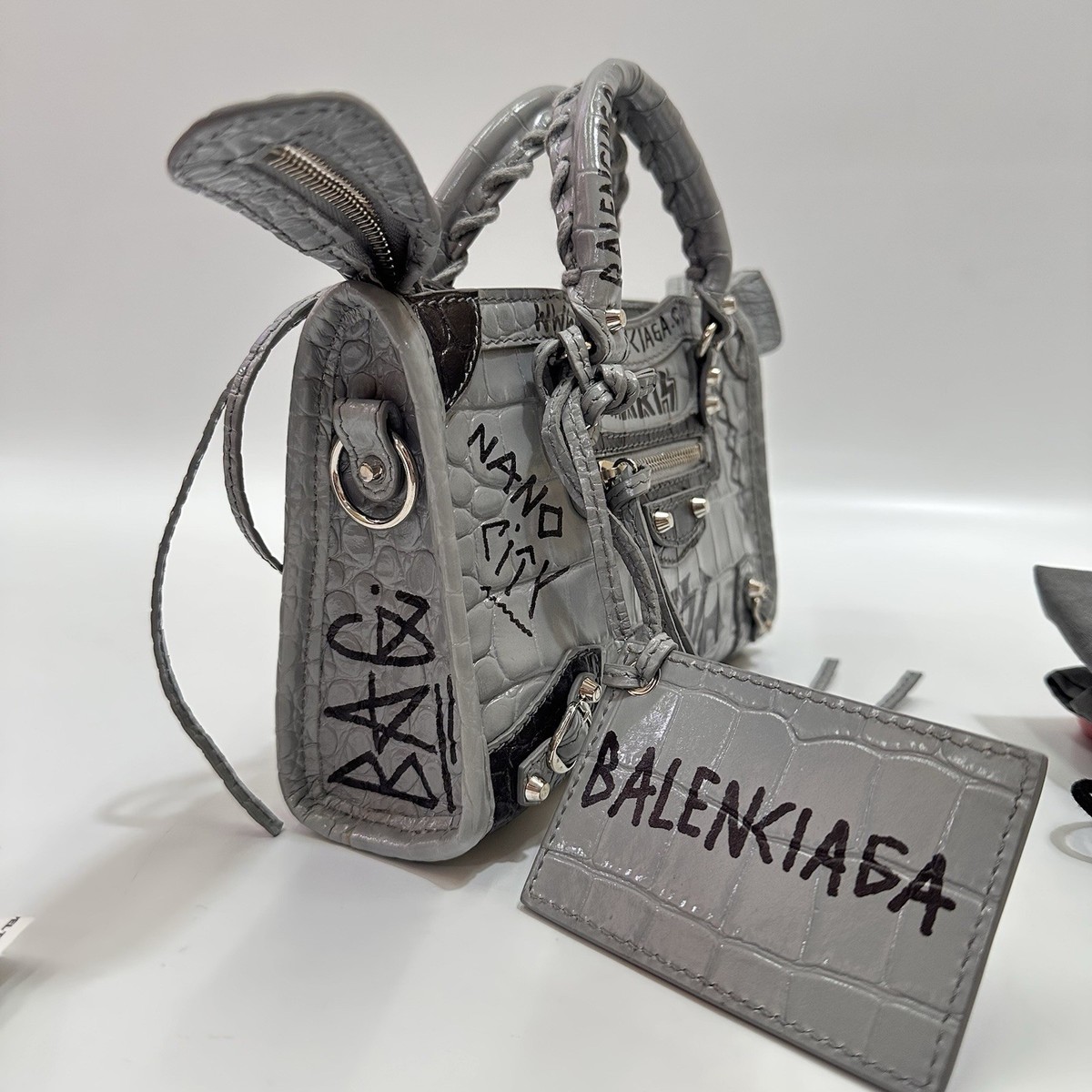 BRAND NEW BALENCIAGA City Nano Croco embossed Grey Graffity