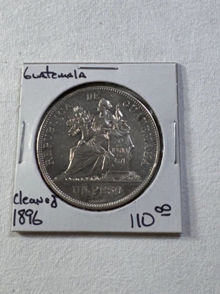 1896 Guatemala 1 Peso Large Silver Coin Cleaned - Image 4 of 4