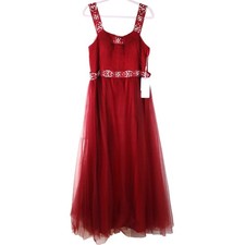 JJs House Wine Red Dress Burgundy Maroon ALine Tulle rhinestone sequin 14