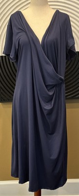 24Seven Womens Faux Wrap SS Navy Blue Dress~V Neck~Lightweight!~New With Tags