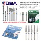 100pcs Dental Diamond Burs FG 1.6mm 20 Types for High Speed Handpiece Tubine
