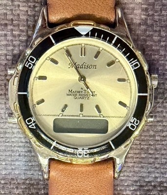 Vtg men's  WATCH Madison dress ANALOG & DIGITAL CHRONOGRAPH, ALARM Pristine.