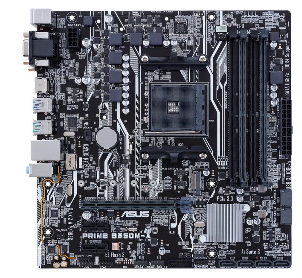 Placa madre MicroATX ASUS PRIME B350M-A AMD B350 AM4 DDR4 SATA3 M.2 (PCIe/SATA) - Imagen 2 de 4