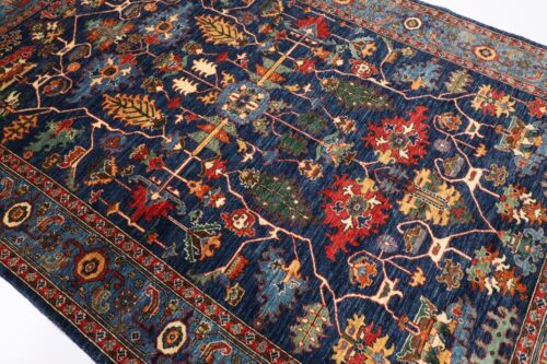 Tapis bleu noué à la main laine Oushak style nœud turc tapis bleu neige - Photo 1/8