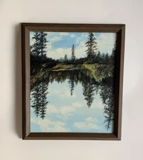 Painting Landscape Mountain Lake Forest With Trees Original