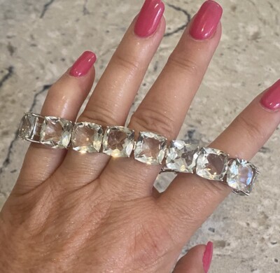 Armband Sterlingsilber 82,5 kt quadratisch Kissenschliff grüne Prasiolithlinie