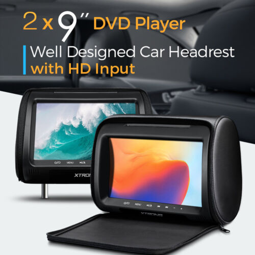 XTRONS 2Pcs 9"Car Headrest HD Active TV Monitor Pillow DVD Player HDMI FM USB/SD - Picture 1 of 12