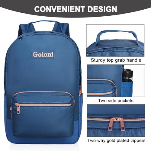 15.6 Inch Laptop Backpack School bag for Women Girl Work Bag, Cute Dark Blue - Picture 2 of 6