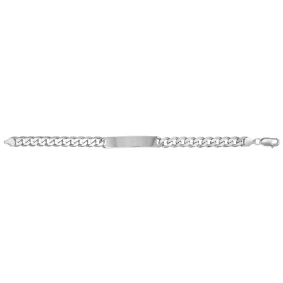 925 Argent Sterling Homme Plat Ouvert Gourmette Id Bracelet 22.5g - 19.1cm 8mm - Photo 1/3
