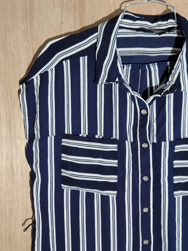 mlle gabrielle button up shirt womens size L sleeveless long pockets stripe blue - Изображение 2 из 4