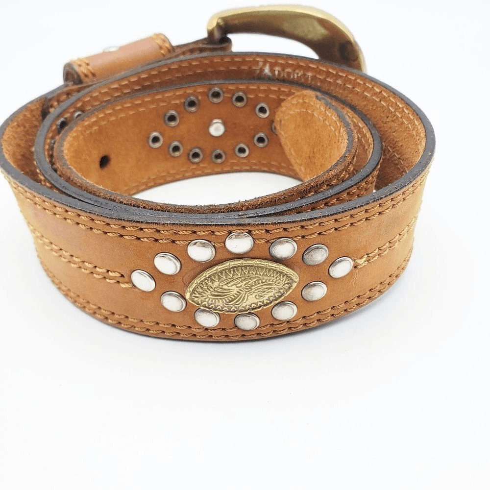 Doppia Vita Locomotive Leather Brown Belt with studded Buckle LOCOMOTIVE by DOPPIA VITA Silver tone Brown Leather Fashion  main image 3