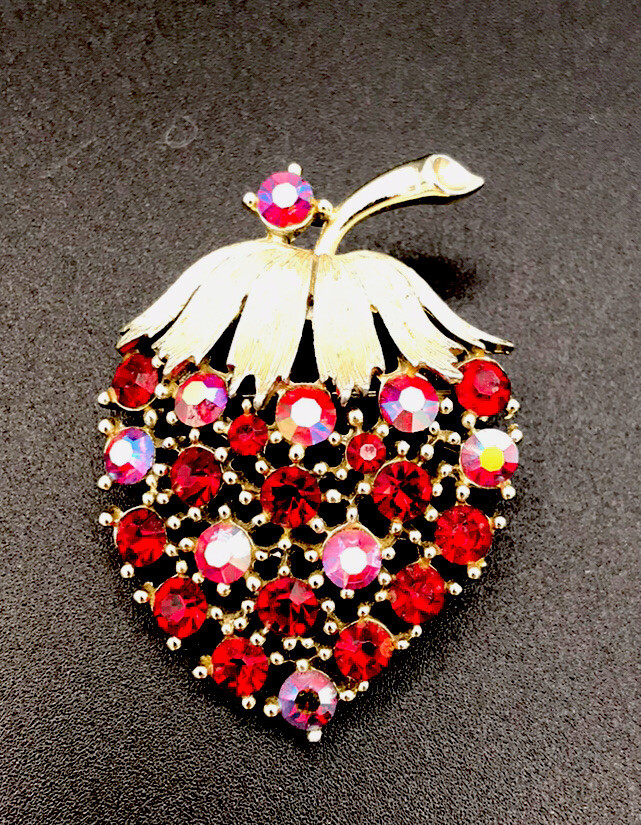 Signed LISNER Vintage Ruby Red AB Rhinestone Gold… - image 1