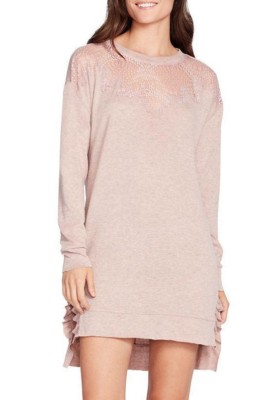 lace trim sweatshirt dress Lace Trim Sweatshirt Dress In Black