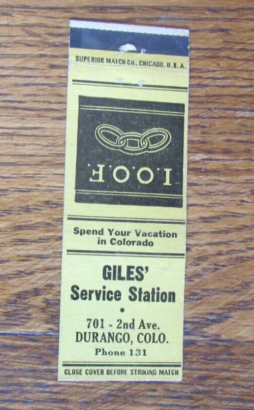 GILES GAS STATION MATCHBOOK COVER DURANGO, COLORADO 1940s MATCHCOVER