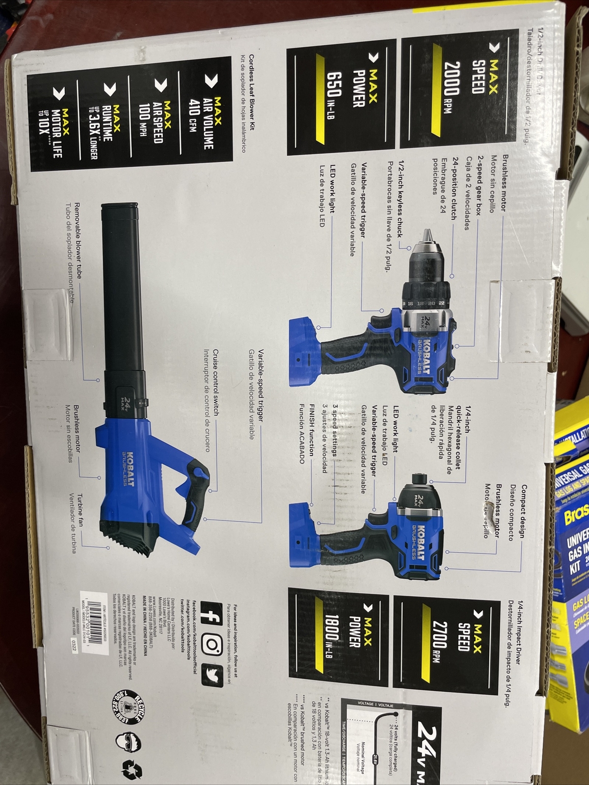 Kobalt 3-Tool 24V Max Brushless Power Tool Combo Homeowner Starter Kit