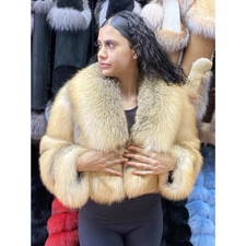 Luxury Genuine Golden Island Fox Fur Coat Women Winter Full Pelt Jacket Overcoat
