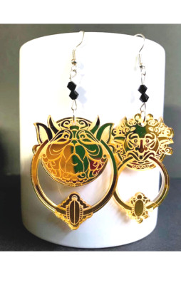 Klopfer Ohrringe in Gold Labyrinth Gothic Modeschmuck ausgefallenes Stück - Neu