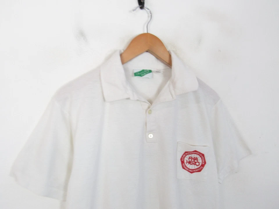 Camiseta Polo Vintage Puntada Única EE. UU. Años 80 Blanco Gráfico Americano Talla M/L Foto 2 de 4
